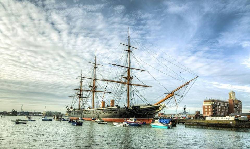 HMS Warrior with HM Dockyard Portsmouth in background